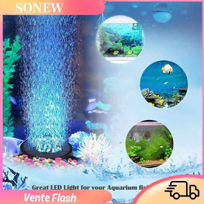 Sonew Lumière à bulles pour aquarium Lampe à bulles ronde pour Aquarium avec LED à couleur changeante animalerie produits Noir
