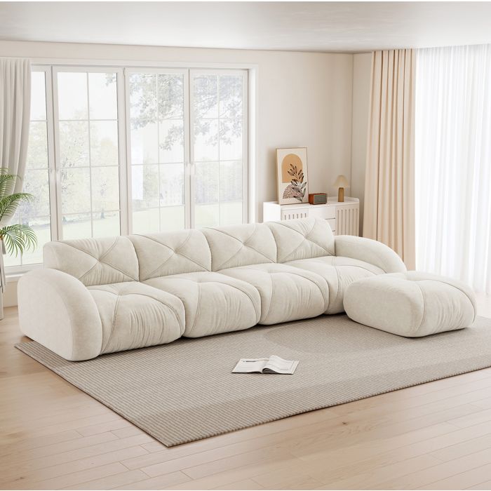 Canapé d’angle modulable 4 places en chenille blanche - Cdiscount Maison