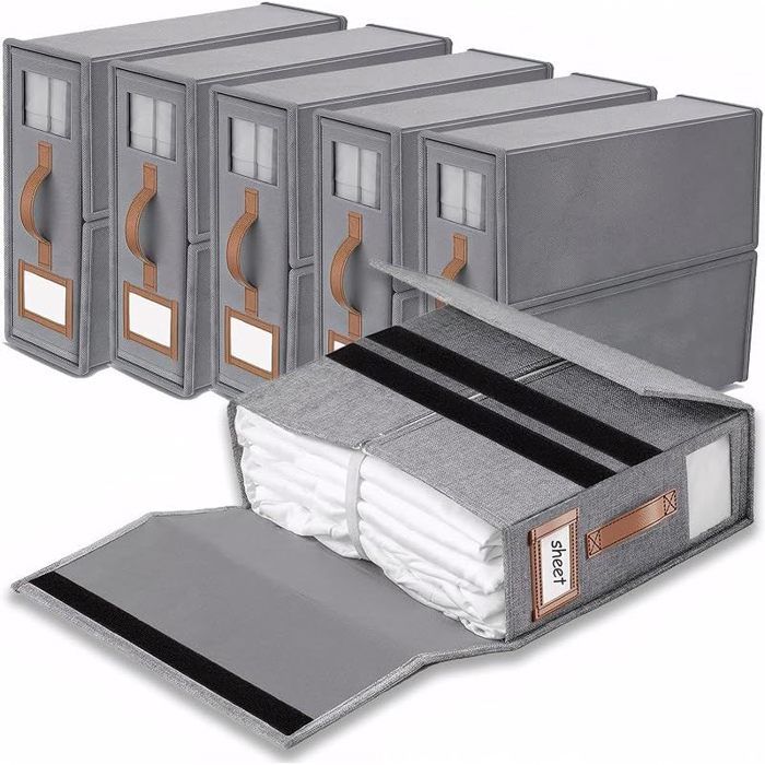 Lot de 6 Rangement Drap de Lit en Lin - Organisateur de Linge de Maison Pliable pour Draps King Size & Couettes - Boîte de - Gr