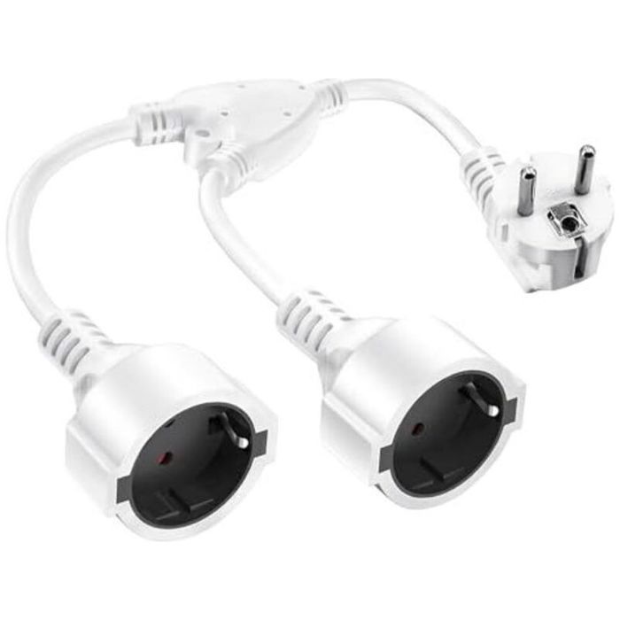Adaptateur de prise Schuko - Double sortie 16A Sécurité enfant intégrée - Cuisine et bureau - Blanc