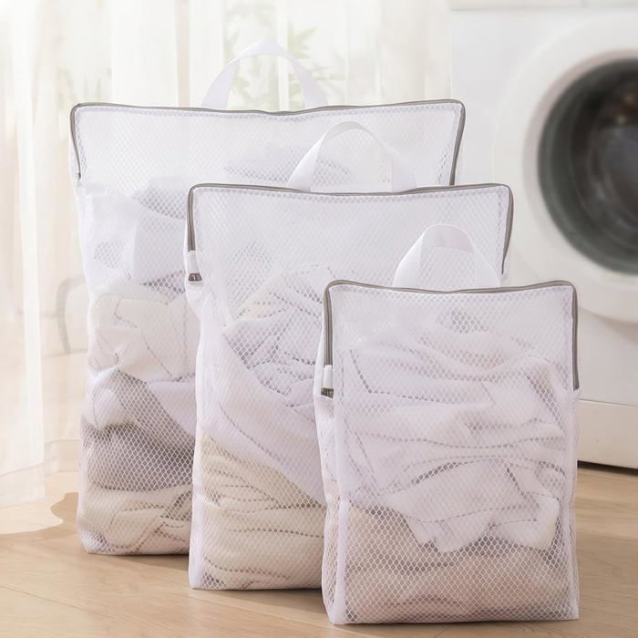 Lot de 3 filets de lavage pour machine à laver 30x40/40x50/50x60 cm maille fermeture éclair