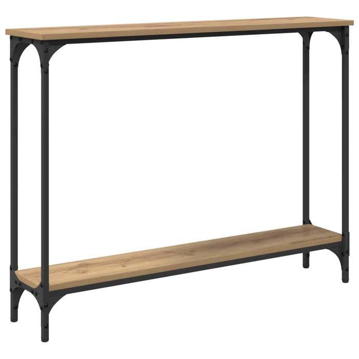 Table console artisanal - Bois dingénierie - Rangement - Renforcé - Chêne - 100x22 5x75 cm