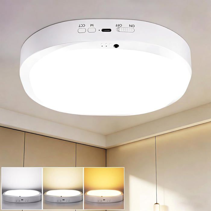 Plafonnier LED rechargeable blanc Batterie 10000 mAh - 550 lm - Détecteur de mouvement - Télécommande incluse