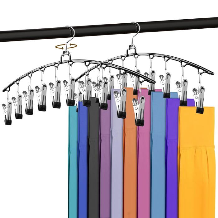 Lot de 2 cintres à pinces pour pantalons 10 pinces antidérapantes crochets 360° acier inoxydable range leggings gain de place