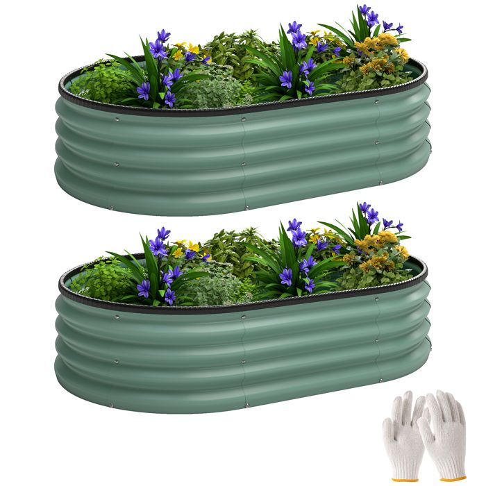 Carrés potagers surélevés - Bacs de culture modulables - Lot de 2 - 135 x 90 x 30 cm - Vert - Pour jardin et balcon - ZENLINKJH
