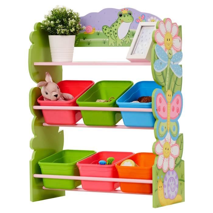 Meuble De Rangement En Bois A Jouets Avec Bacs Enfant Fille Rose