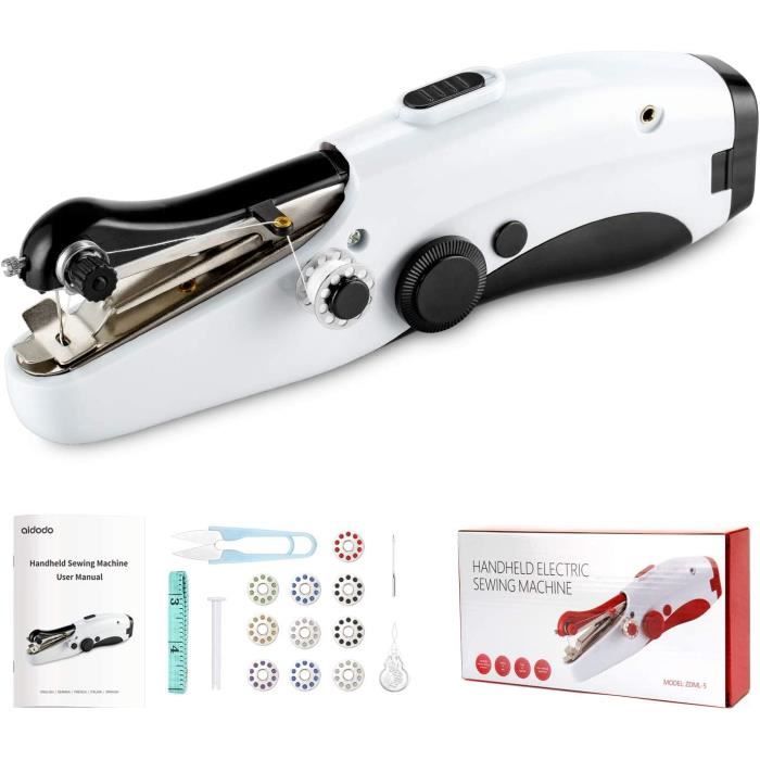 Mini Machine à Coudre Portable - Alimentation Piles Ou USB - Pour Débutants Et Petites Réparations - Blanc