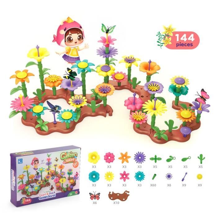 144 pi?�ces-Jouets de construction de jardin de fleurs pour filles, simulation de jardinage, jeu 