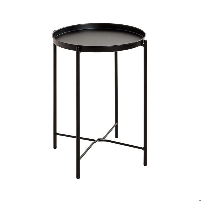 Table dappoint ronde 39x50 cm en métal laqué noir