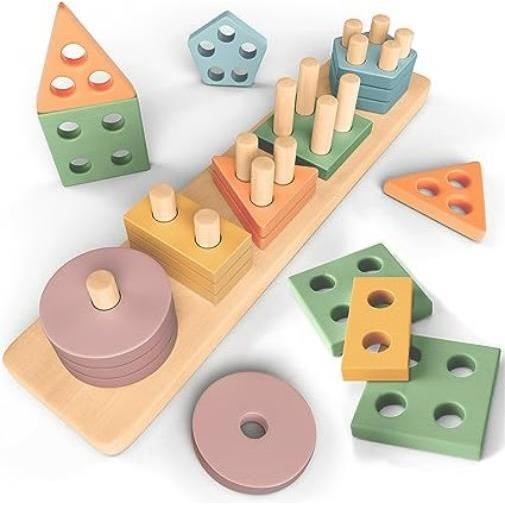 Jouets Montessori à empiler et trier pour bébé 2-6 ans, jeux de pêche en bois Jouets Montessori à empiler et trier pour bébé 2-6 ans, jeux de pêche en bois
