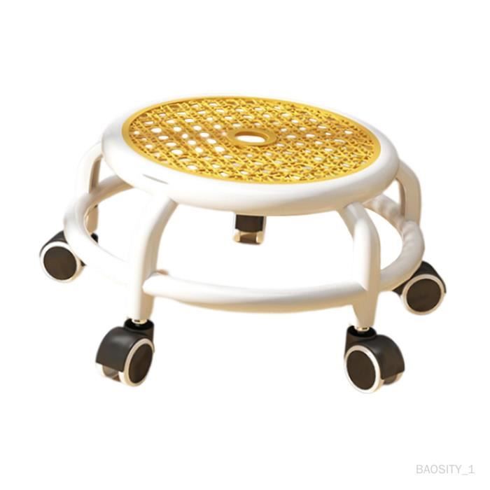 Tabouret Bas Rond Pivotant 360° Sur Roulettes – Siège Confortable Cuir & Mousse Mémoire – Idéal Maison, Bureau, Garage, Massage, Fitness