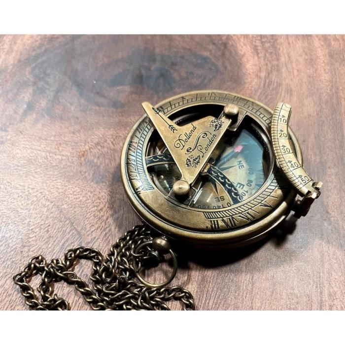 Boussole nautique en laiton avec cadran solaire avec verrou latéral, outil de navigation de poche vintage, boussole de randonnée maritime antique pour l'extérieur, voyage, aventure, cadeau