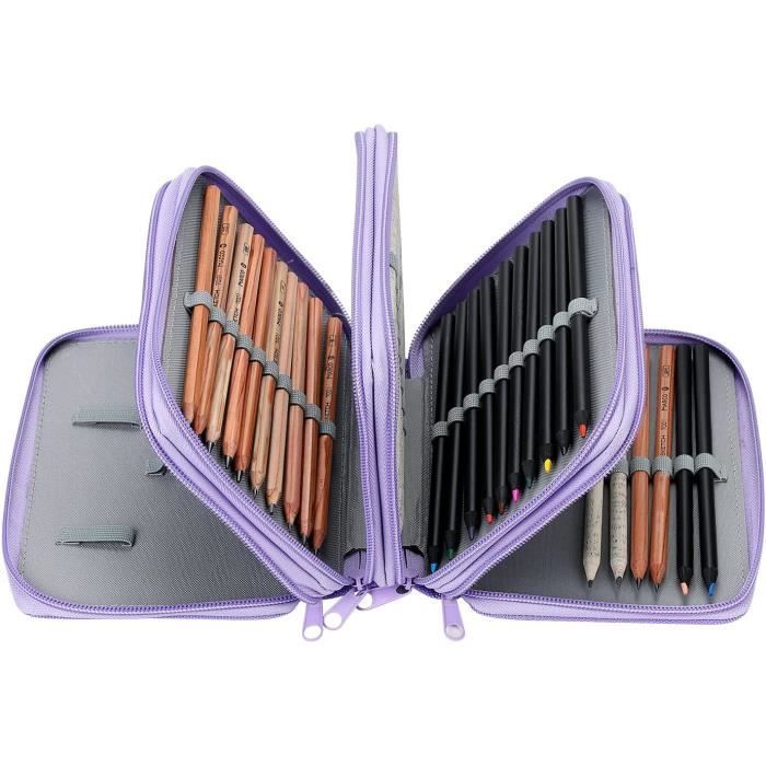 Trousse À Crayons, 3 Compartiments En Toile De Grande Capacité À Double Ouverture, Étui À