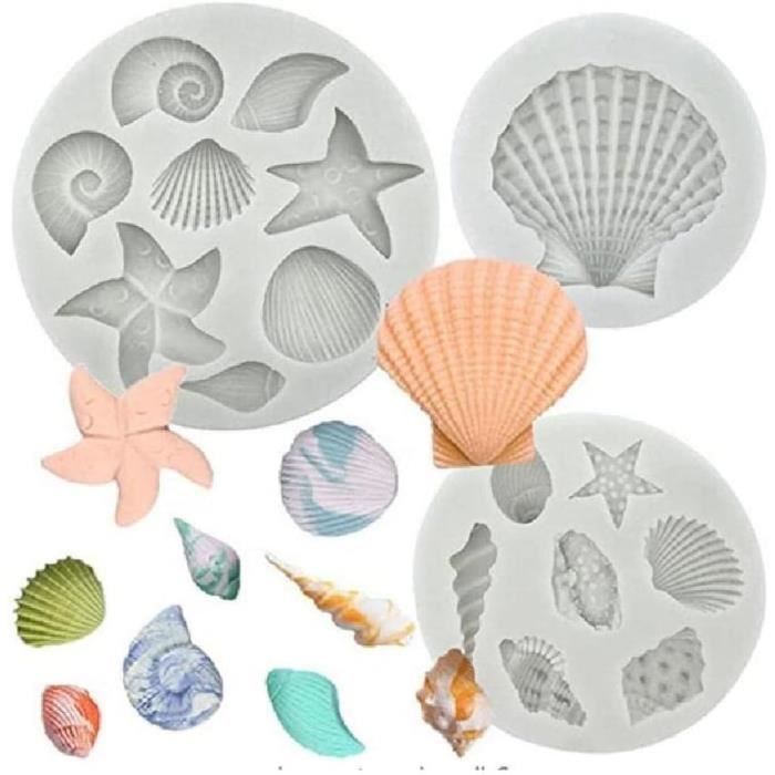 Lot De 4 Moules De Cuisson En Silicone Sur Le Thème Marin, Conque, étoile De Mer, Moule En Silicone Pour Décoration De Gâteau, Chocolat, Projets