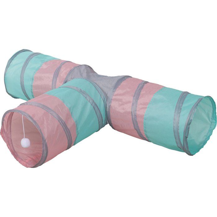 Tunnel pour chat - KERBL - Triangle - Turquoise/rose/gris - 80 × 50 × Ø 25 cm Tunnel pour chat - KERBL - Triangle - Turquoise/rose/gris - 80 × 50 × Ø 25 cm