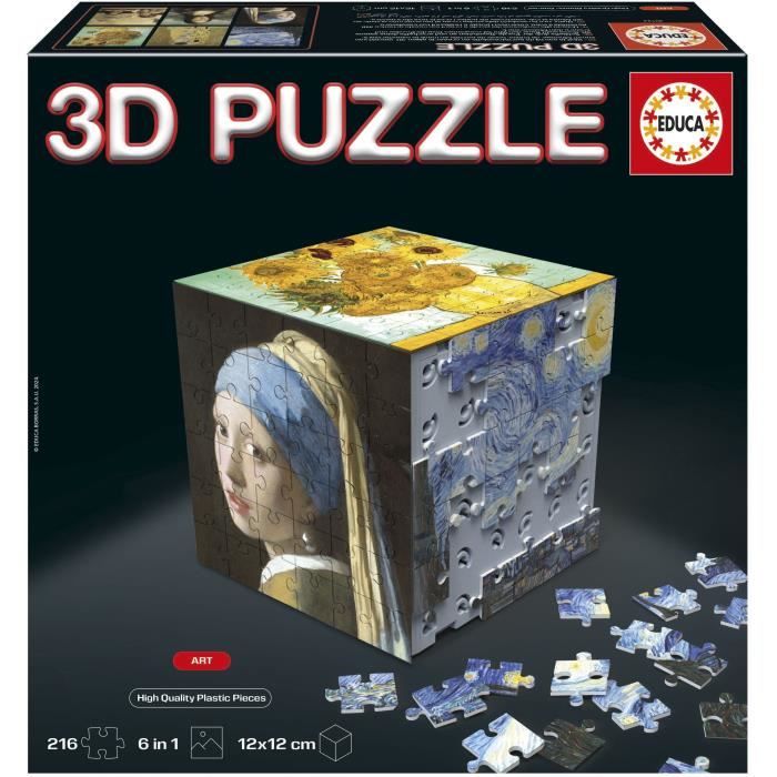 Puzzle 3D - EDUCA - Cube Art - 216 Pièces - 6 Puzzles de 36 Pièces - Défi Ludique 8 Ans + (20123)
