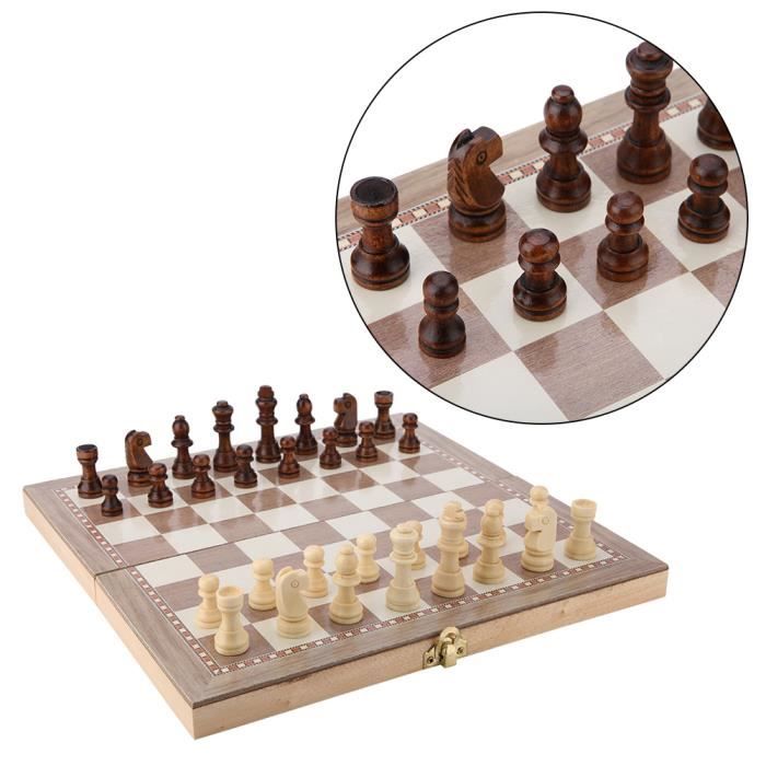 Jeu D'Échecs Bois 3 En 1 - Échecs/Dames/Backgammon - Plateau Pliable 29x29cm - Voyage