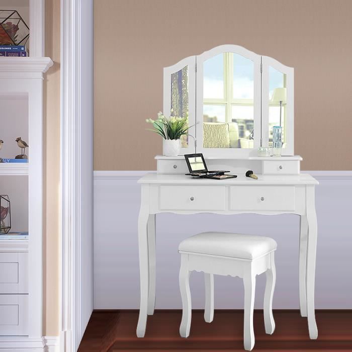 Coiffeuse Blanche Miroir De Maquillage Table De Maquillage