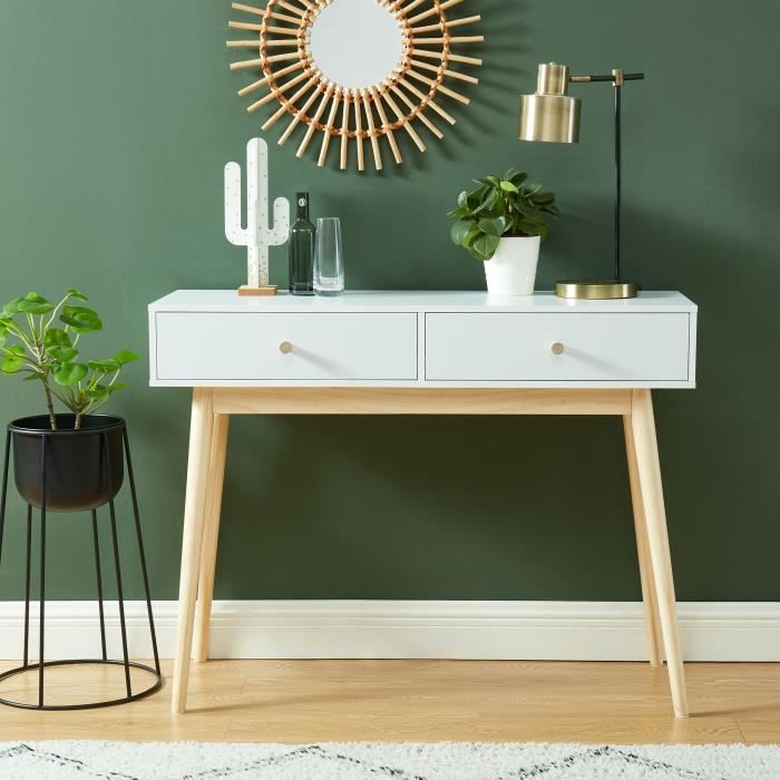 Console - BAÏTA - Gamme PETRA - Laqué blanc mat - L 100 x P 35 x H 76 cm