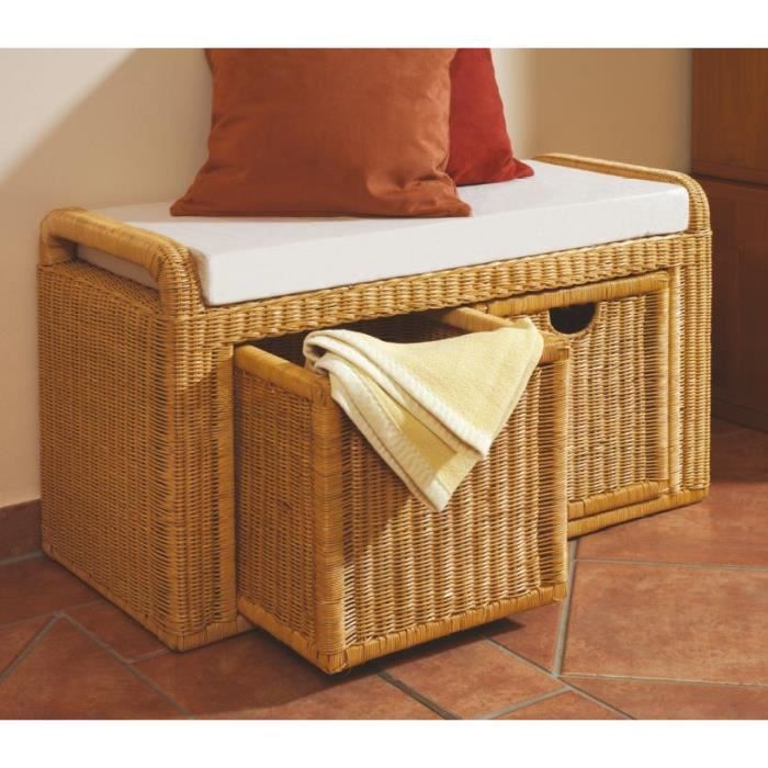 Banc De Salle De Bain 2 Rangements En Rotin Clair 87 Cm Achat