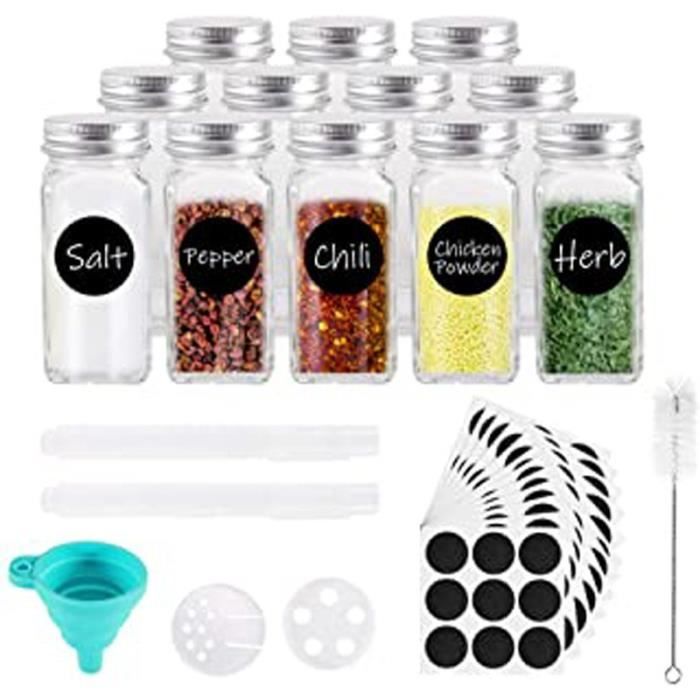 pots a epices en verre lot de 12 bocaux a epices carres 120 ml avec 72 etiquettes 2 stylos et 1 entonnoir en silicone pour conserv cdiscount maison
