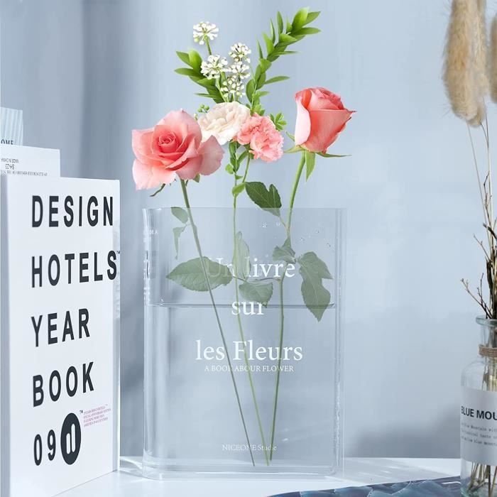 Vase En Forme De Livre Transparent – En Acrylique, 20 X 15 X 4 Cm – Décoration Pour Fleurs Et Intérieur