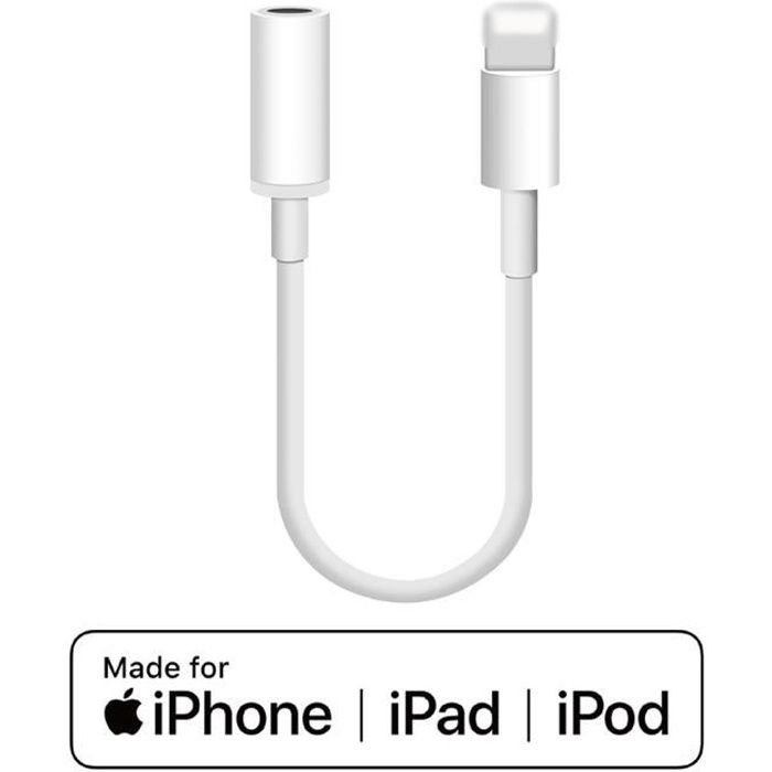 Adaptateur Jack pour iPhone 7 AUX Adaptateur Prise Jack 3,5mm Audio Cable de Casque Jack 3,5 mm Convertisseur dadaptateur et Musique de Casque pour iPhone 7/8Plus/X/XS/XR/XS Max pour Tous iOS Blanc 