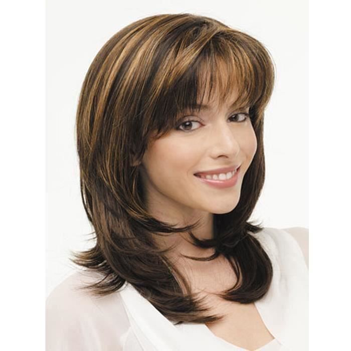 Perruque Femme Mi-Longue GLADIS 31 - Châtain Foncé Cuivré, Synthétique, Neuve