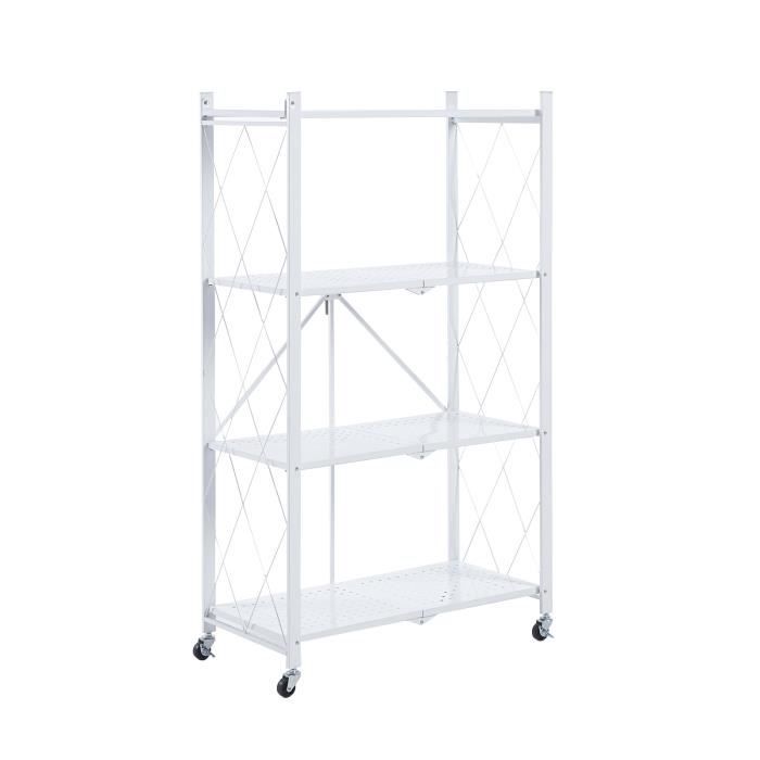Étagère de Rangement à 4 Niveaux Pliable et Roues Catter House Kim 84 - 715x36x1225 cm Charge Lourde 160 Kg Cadre Acier Blanc