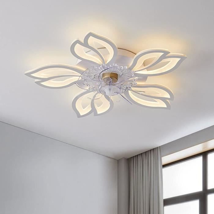 Ventilateur de plafond de 52 pouces avec éclairage LED à intensité variable, télécommande à 6 vitesses, 3 pales en bois, moteur CC réversible | Leroy Merlin