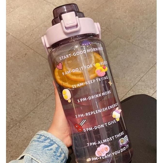 Gourde 2 Litres Avec Paille - Bouteille D'eau Transparente Pour Sport Et Fitness - Neuf