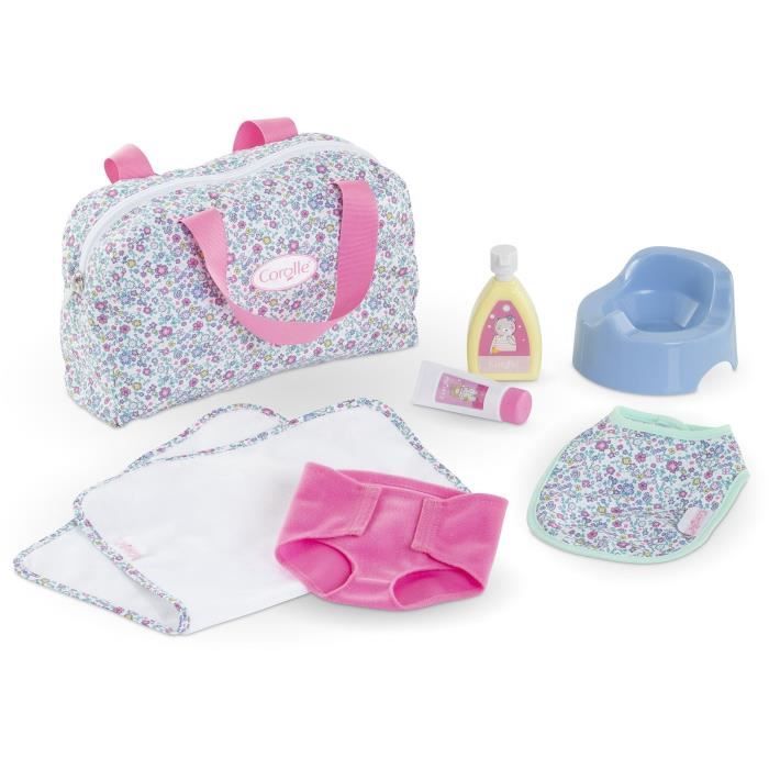 Accessoires Poupon Corolle 9000141810 – Coffret à Langer Floral avec 7 Accessoires