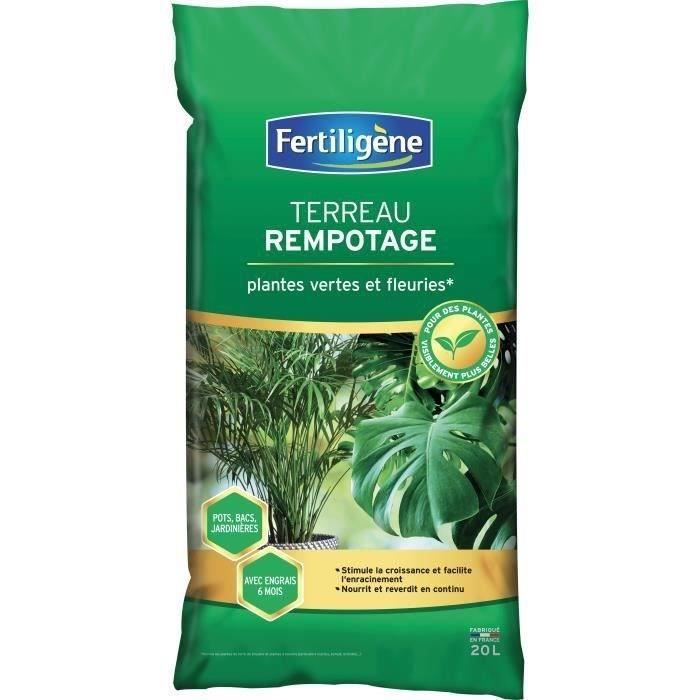 FERTILIGENE - Terreau rempotage plantes vertes et fleuries 20L - Stimule la croissance, nourrit et r