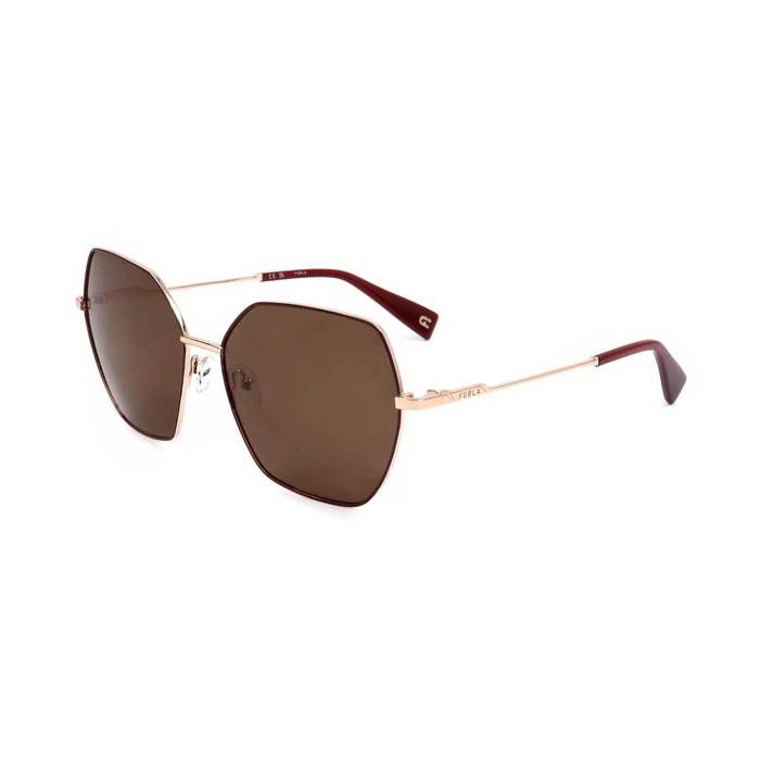 Lunettes de Soleil FURLA SFU739 Aviator Femme 0F97 SHINY ROSE GOLD W BODEAUX PARTS