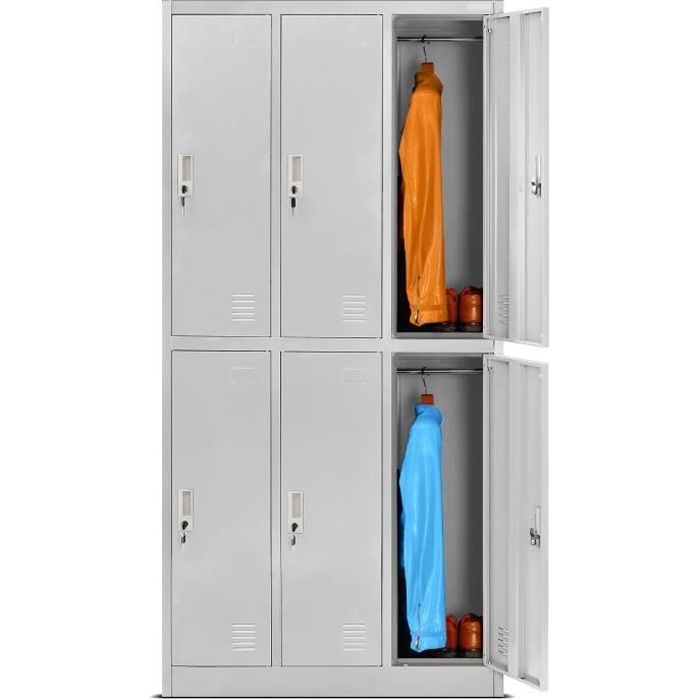 Armoire vestiaire 3B2A Armoire Métallique Casier 6 compartiments en tôle dacier thermolaquée 185 cm x 90 cm x 45 cm (gris)