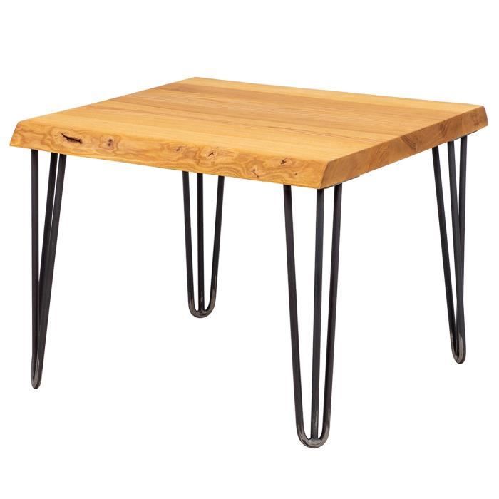 lamo manufaktur table basse en bois - industriel - salon - 60x60x47cm - frêne rustique - pieds métal acier brut - modèle creative