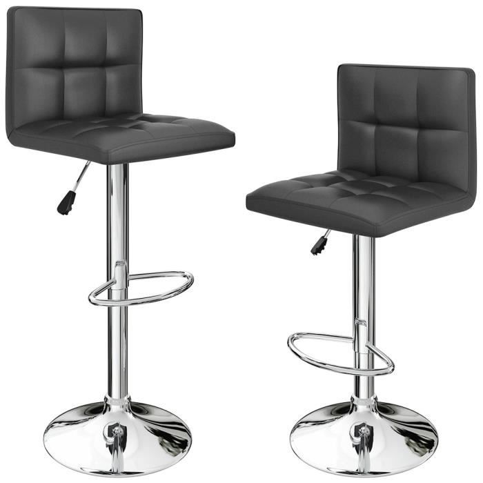 Tabourets de Bar Chaises en Cuir LANGRIA 2 Gaz Hauteur de Levage Réglable Pivotant Matelassé Faux Gris Tabourets de Bar Chaises en Cuir LANGRIA 2 Gaz Hauteur de Levage Réglable Pivotant Matelassé Faux Gris