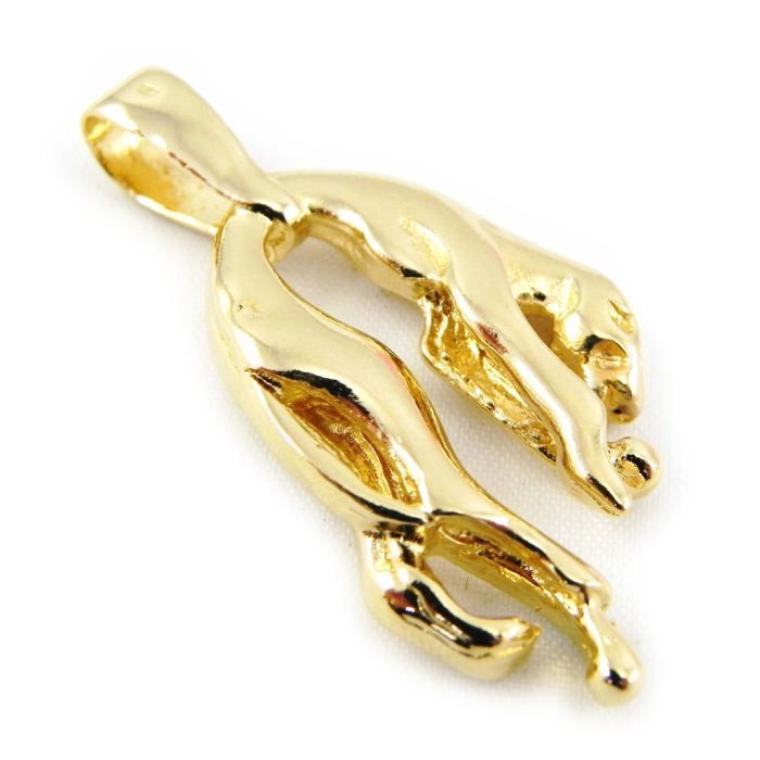 Pendentif Panthères En Laiton Doré Et Noir - 6.3 Cm - Référence 2665 - Neuf Sans Emballage