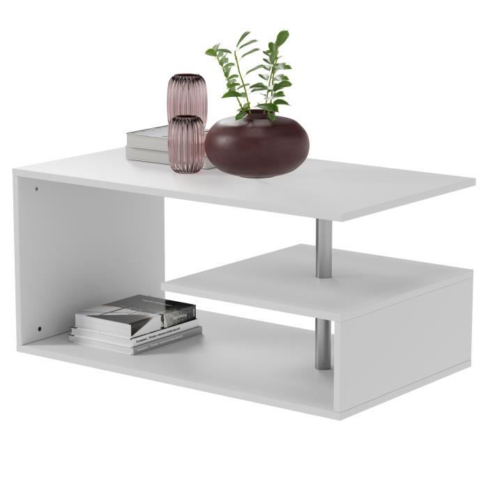 table basse - miadomodo - 90x50x41 cm - blanc - design moderne - plusieurs niveaux