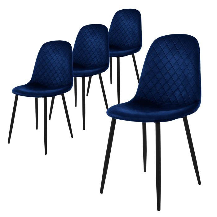 ML-Design Chaise de salle à manger Lot de 4 Bleu foncé avec revêtement en velours Chaise rembourrée avec pieds en métal
