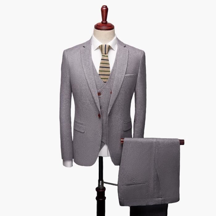 Jtong Homme Costume 3 Pieces Couleur Pure Coupe Slim Cintree