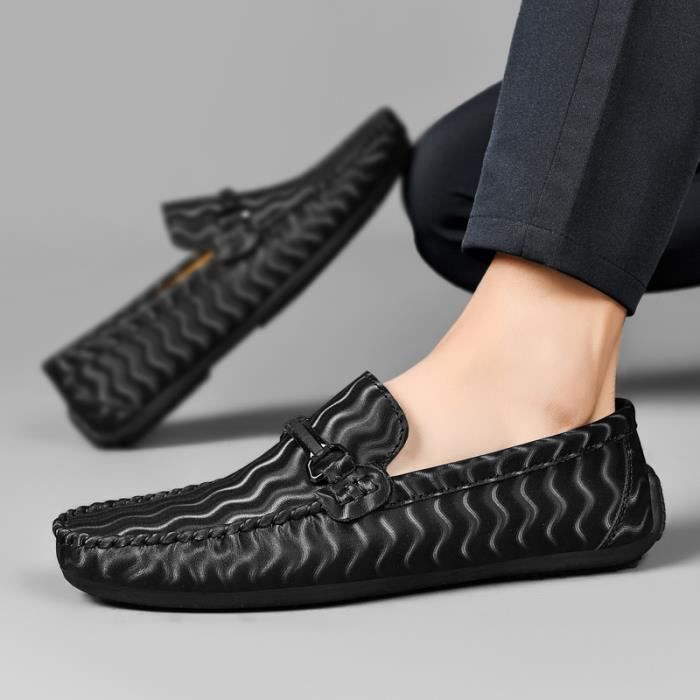 Chaussures Homme Cuir Veritable Decontractees Mocassins Luxe Marque Designer Confort Conduite JF noir