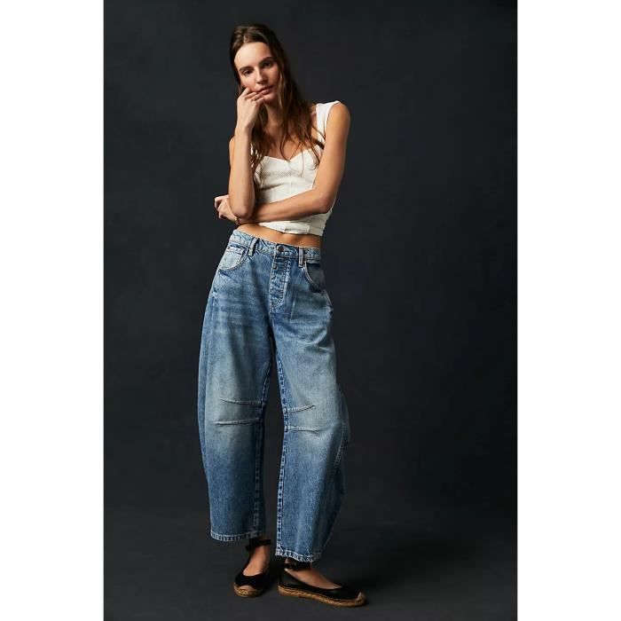 Jean baggy femme haut de gamme jeans femme pantalon large taille mi basse jean ample femme Jean mode en coton Bleu 2 Cdiscount Pret a Porter
