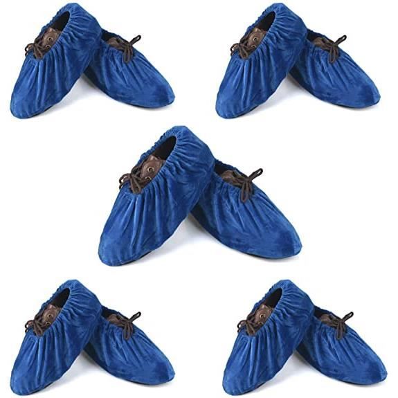 Couvre-Chaussures, Surchaussures lavables Couvre-Chaussure Anti Glisse  Réutilisables Antidérapant Chausson avec Flanelle- Bleu