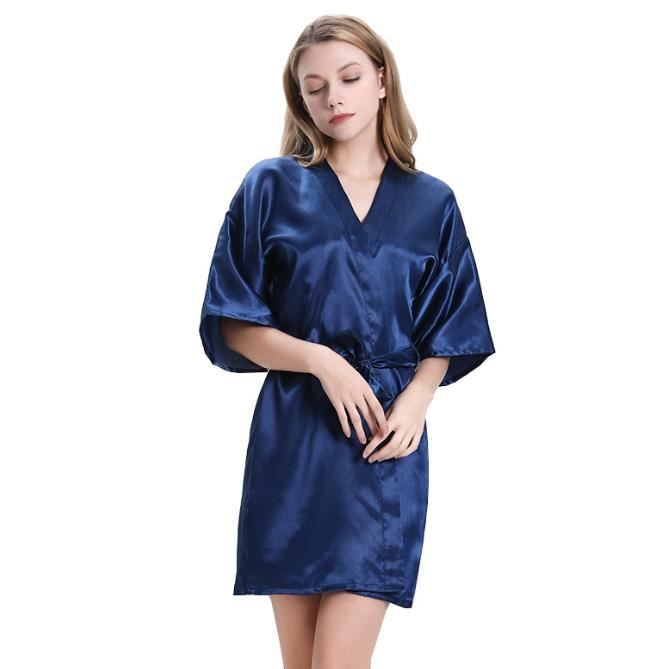 Peignoir Kimono Femme En Satin – Manches Courtes, Longueur Au-dessus Du Genou – Idéal Mariage, Spa, Décontracté – 100% Polyester – Tailles M à XL