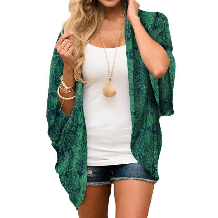 Robe de plage,Kimono à manches courtes en mousseline de soie pour