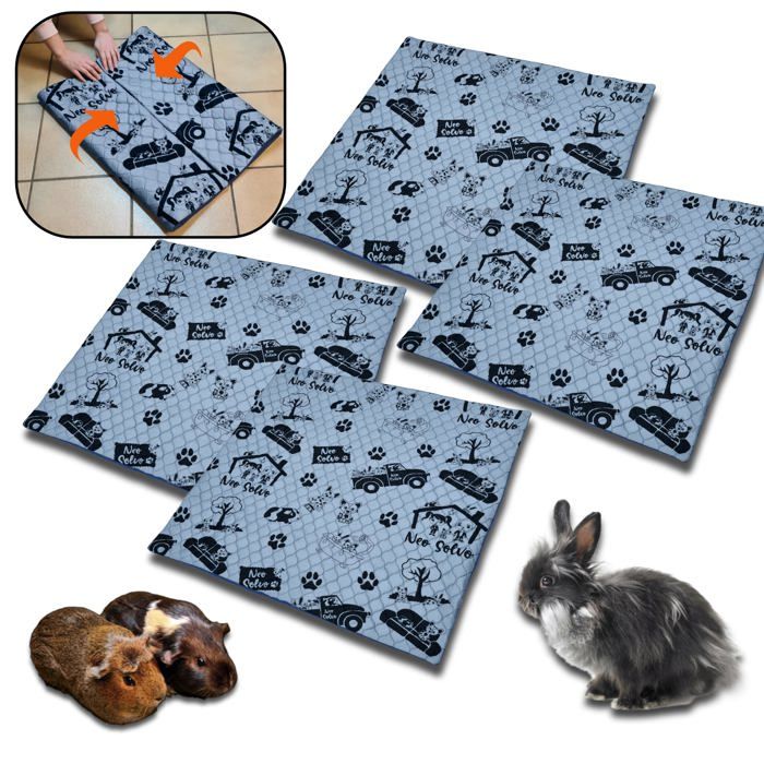 Meilleurs prix pour NEO SOLVO Pack de 4 Tapis Litière Polaire pour Cochon d'Inde et Lapin  -  Absorbant et Imperméable - Bleu - 105cm x 105cm