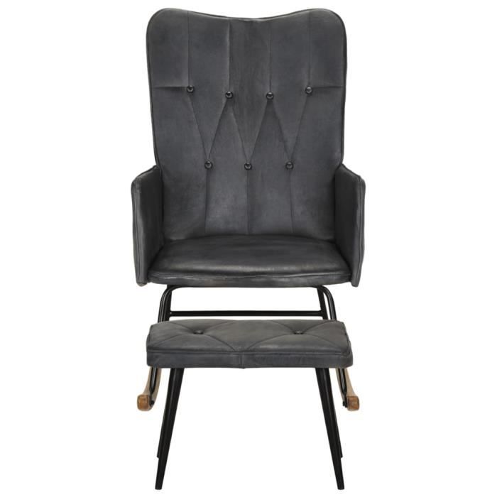 omabeta fauteuils à bascule - chaise à bascule avec repose-pied gris cuir véritable - meubles haut de gamme - m24865