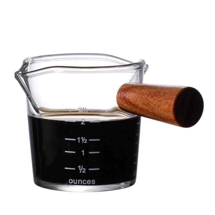 Tasse à Expresso Avec Manche En Bois - Verre à Mesurer 75ml Double Graduation - Pour Café, Lait, Sauces