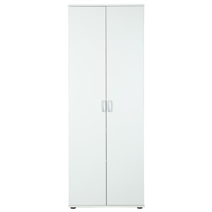Armoire de rangement blanche de 2 portes L.70 x P.34 x H.189 cm